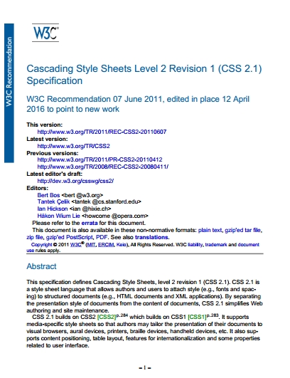 Книга на английском - Cascading Style Sheets Level 2 Revision 1 (CSS 2.1 Specification) - обложка книги скачать бесплатно