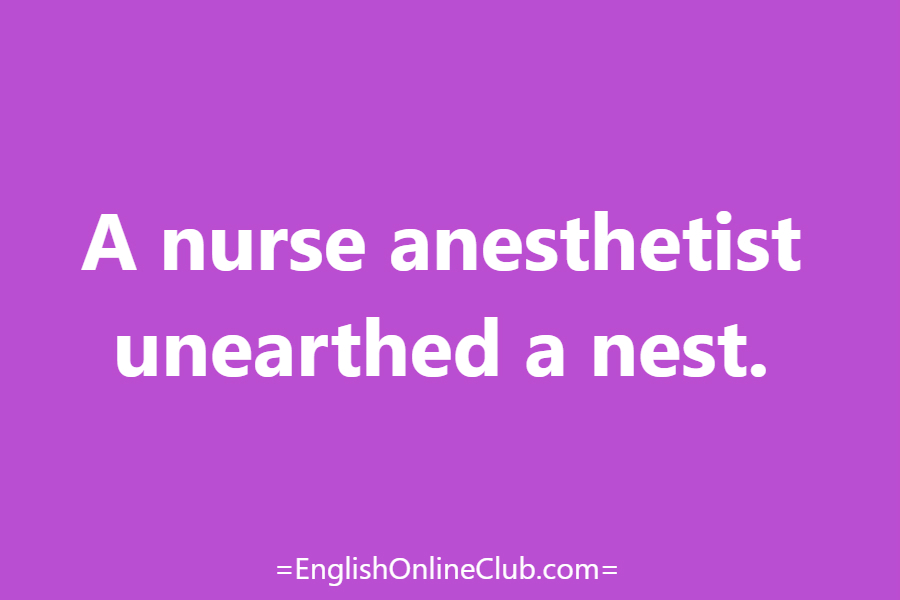 английская скороговорка - как перевести A nurse anesthetist unearthed a nest. перевод english tongue twister