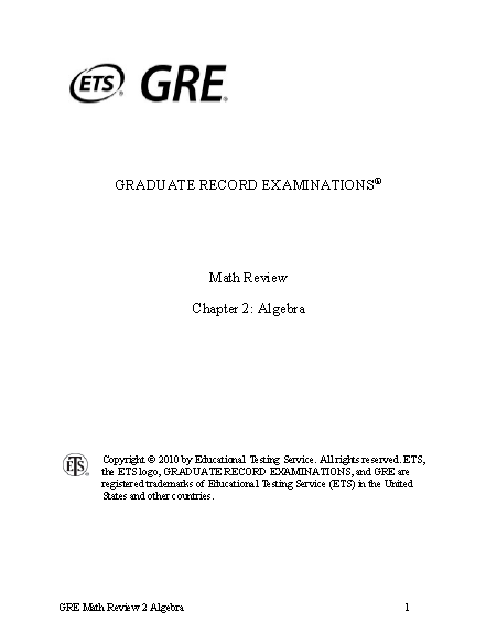 Книга на английском - GRE Math Review. Chapter 2: Algebra - обложка книги скачать бесплатно